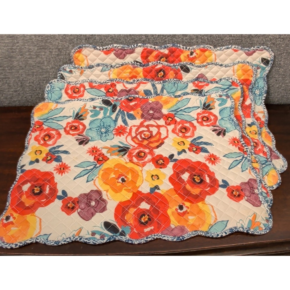 Pioneer Woman Quilted Reversible Floral Fabric Placemats Multicolor Set of 4